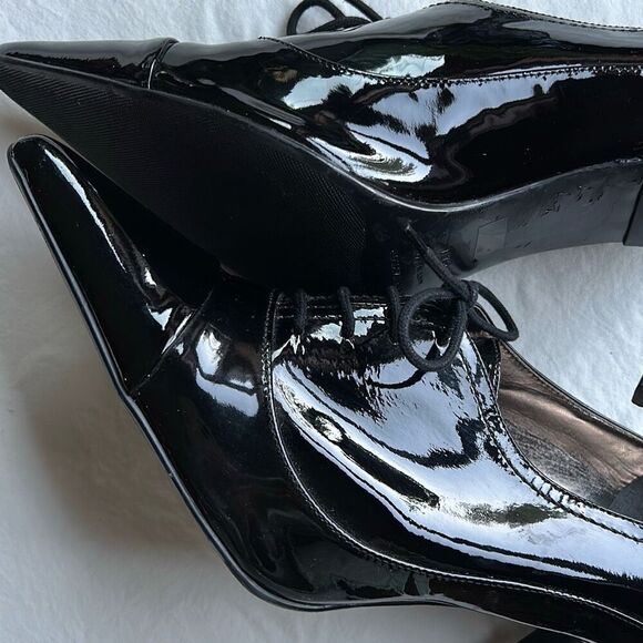 Ann Taylor Pointy Toe Oxford Black Patented Leather Heels 8.5 - Picture 8 of 11